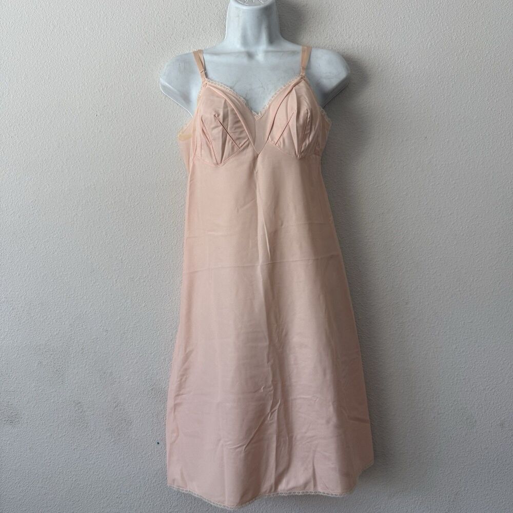 VTG 1960s Emilio Pucci Lingerie Pink Nylon Lace Trim Full Slip Dress Coquette S